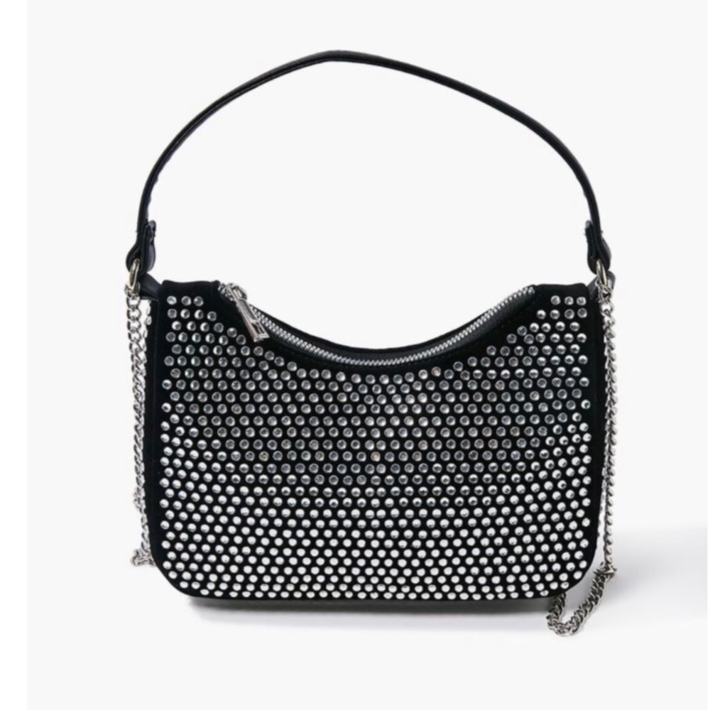 Black rhinestone Diamond satchel crossbody bag with chain